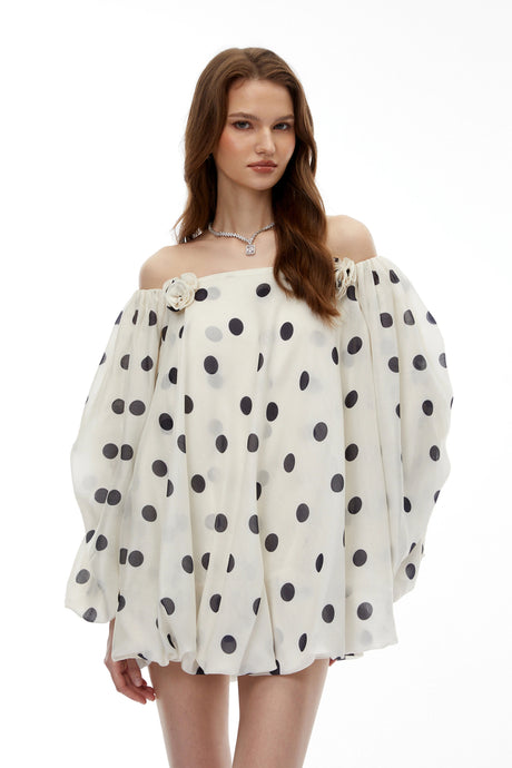 Genesis Mini Dress White Off Shoulder Polka Dot