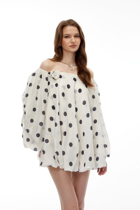 Genesis Mini Dress White Off Shoulder Polka Dot