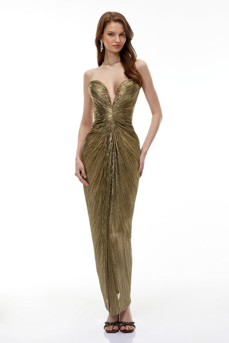 Aida Maxi Dress Gold Off-Shoulder