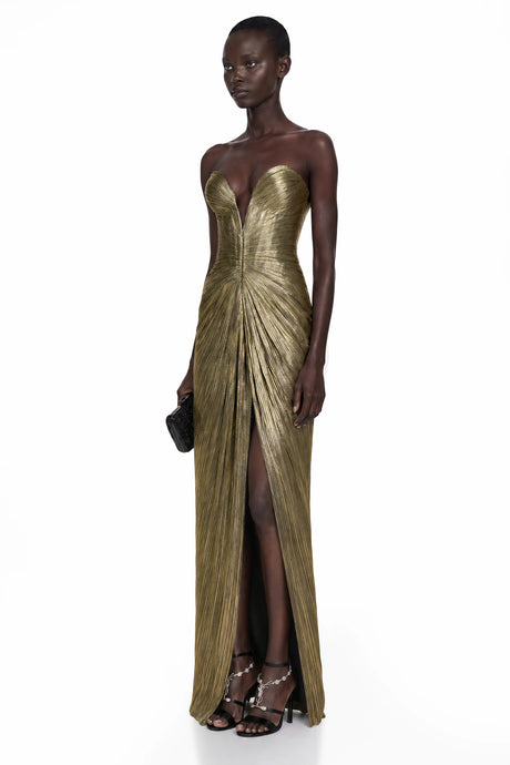 Nunzia Maxi Dress Gold Off-Shoulder