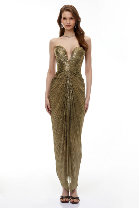 Aida Maxi Dress Gold Off-Shoulder