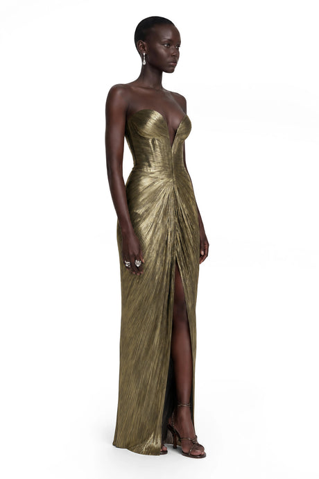 Nunzia Maxi Dress Gold Off-Shoulder