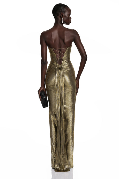 Nunzia Maxi Dress Gold Off-Shoulder