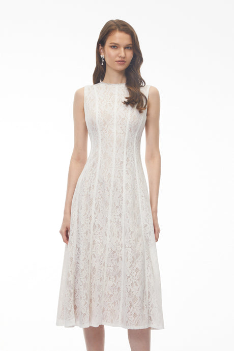 Fiorella Midi Dress White Sleeveless Floral Lace