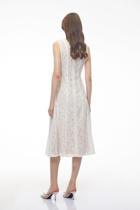 Fiorella Midi Dress White Sleeveless Floral Lace