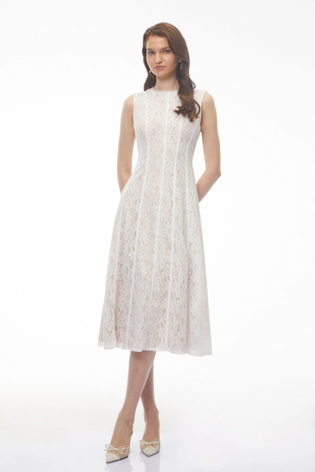 Fiorella Midi Dress White Sleeveless Floral Lace