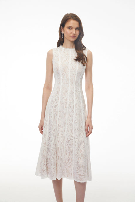 Fiorella Midi Dress White Sleeveless Floral Lace