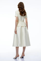 Gunilla White Tweed Midi Dress with Bow