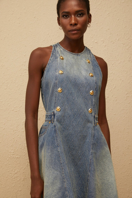 Adalgisa Mini Dress Blue Faded Effect Denim
