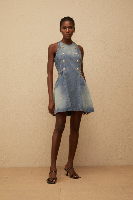 Adalgisa Mini Dress Blue Faded Effect Denim