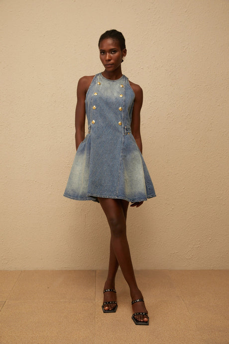 Adalgisa Mini Dress Blue Faded Effect Denim