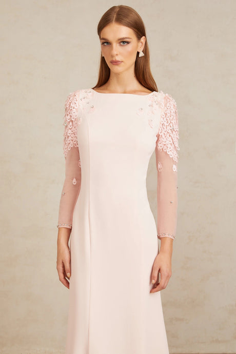 Cynthia Pink Flared Embellished Maxi Gown