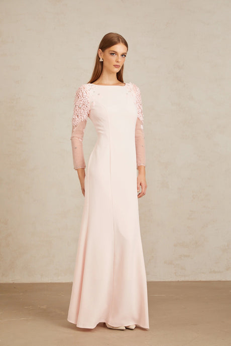 Cynthia Pink Flared Embellished Maxi Gown