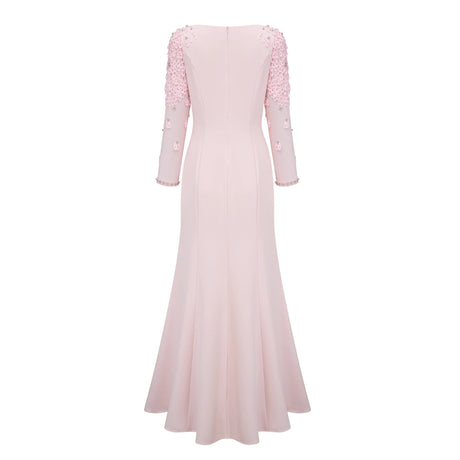 Cynthia Pink Flared Embellished Maxi Gown