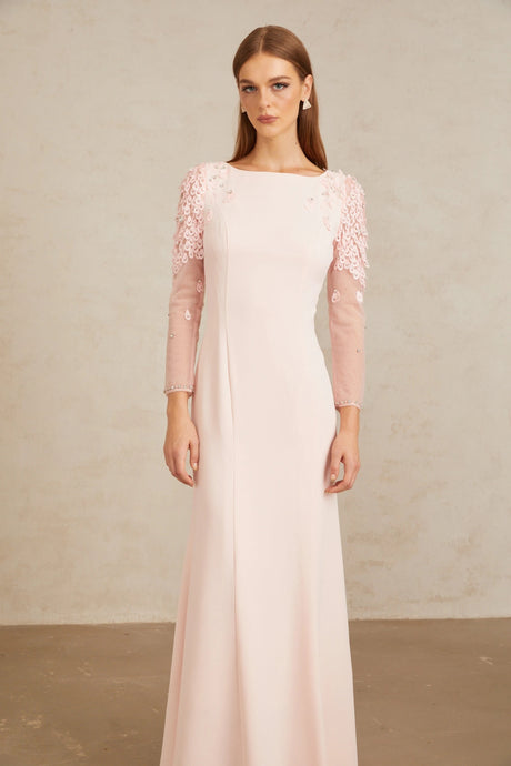 Cynthia Pink Flared Embellished Maxi Gown