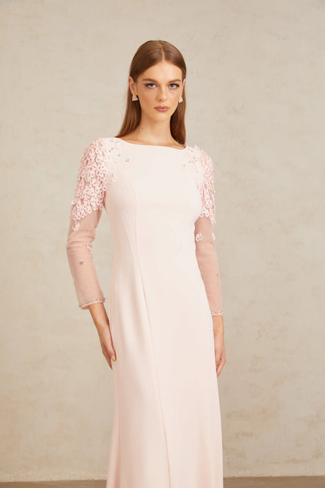 Cynthia Pink Flared Embellished Maxi Gown