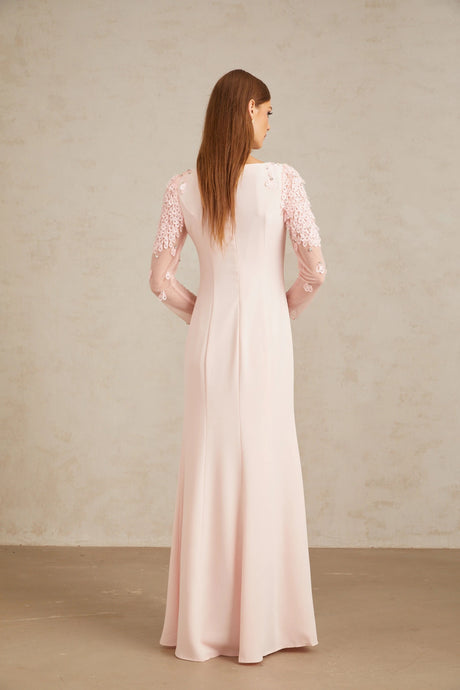 Cynthia Pink Flared Embellished Maxi Gown