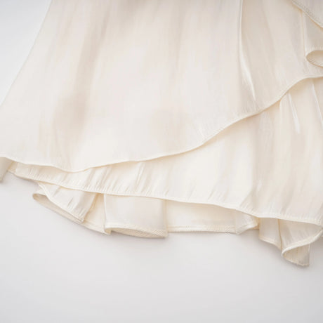 Gustave Neutral Ruched Cape Ruffled Maxi Dress