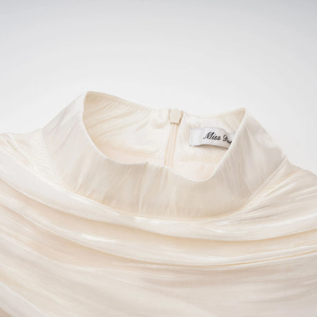 Caterinella Maxi Dress Neutral Ruched Cape Ruffled