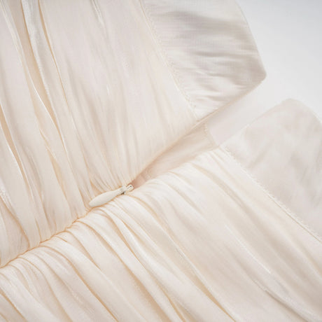 Gustave Neutral Ruched Cape Ruffled Maxi Dress