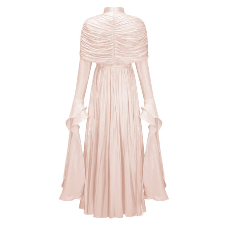 Tiana Maxi Dress Pink Ruched Cape Ruffled