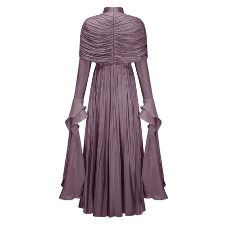 Emilee Maxi Dress Purple Ruched Cape Ruffled