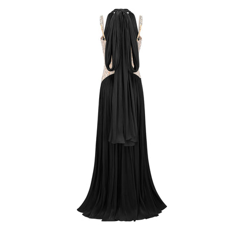 Agnolina Maxi Dress Black Rhinestone Panel