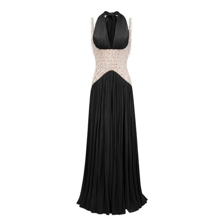 Agnolina Maxi Dress Black Rhinestone Panel
