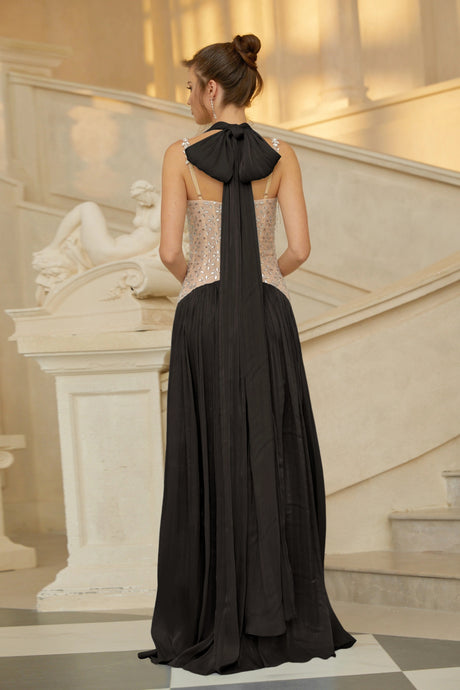 Agnolina Maxi Dress Black Rhinestone Panel