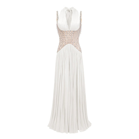 Ninetta Maxi Dress White Rhinestone Panel