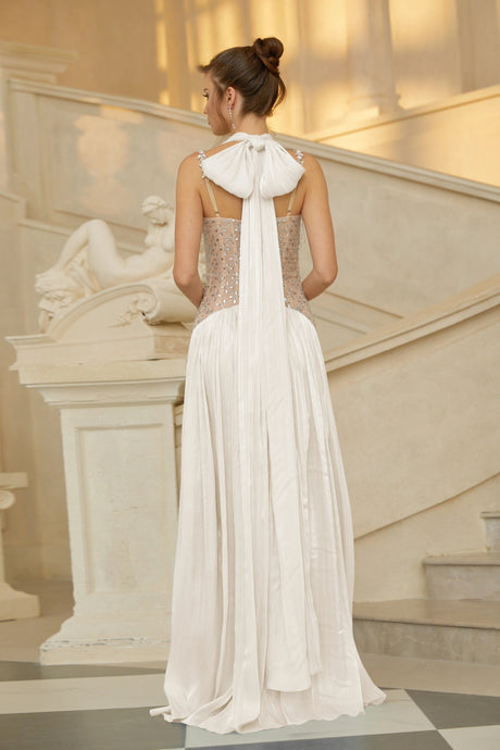 Ninetta Maxi Dress White Rhinestone Panel