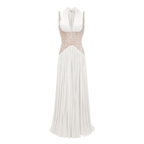 Gwenaëlle White Rhinestone Panel Maxi Dress