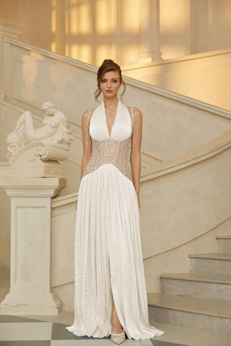 Ninetta Maxi Dress White Rhinestone Panel
