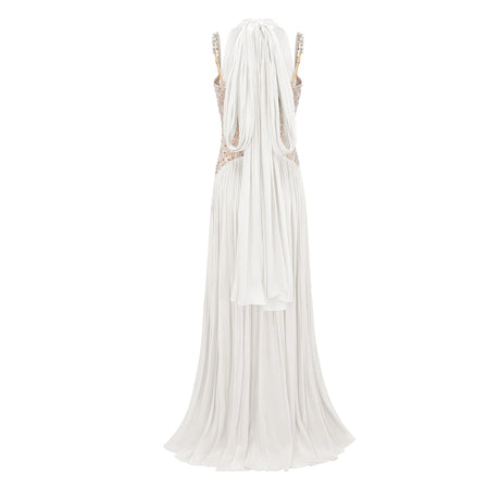 Ninetta Maxi Dress White Rhinestone Panel