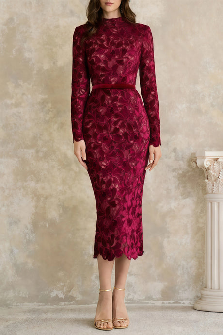 Annie Midi Dress Red Floral Embroidered