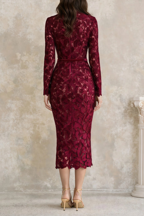 Annie Midi Dress Red Floral Embroidered