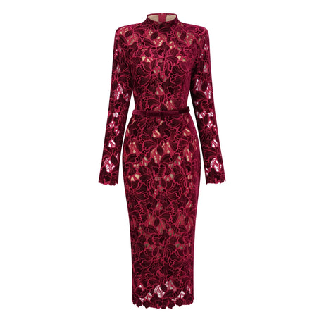 Annie Midi Dress Red Floral Embroidered