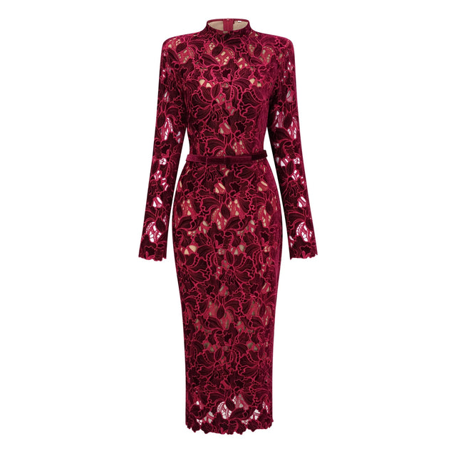 Hafdis Red Floral Embroidered Midi Dress