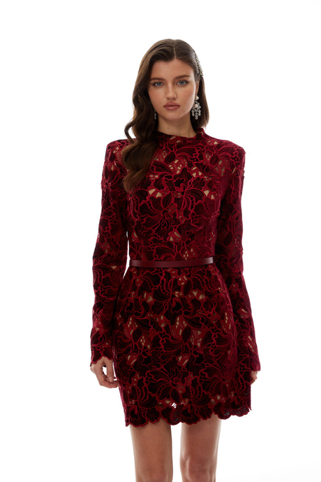 Ilaria Mini Dress Red Floral Embroidered