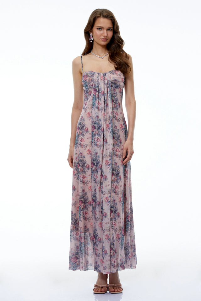 Hahana Pink Floral Print Sweetheart Maxi Dress