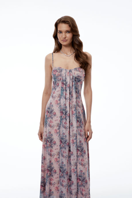 Daniela Maxi Dress Pink Floral Print Sweetheart