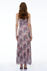 Hahana Pink Floral Print Sweetheart Maxi Dress