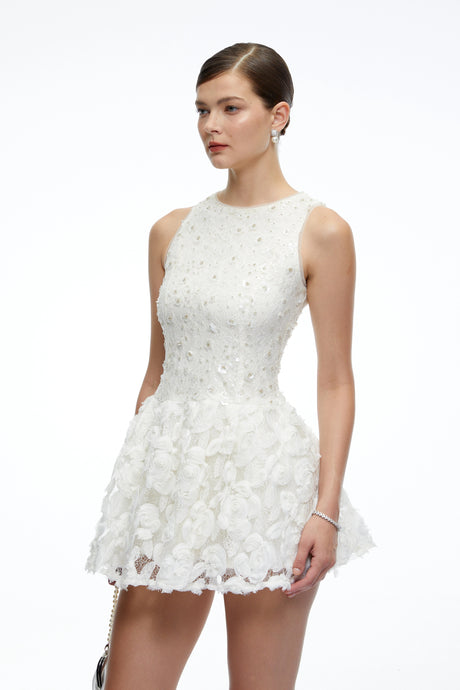 Serenity Mini Dress Neutrals Floral Lace Flared