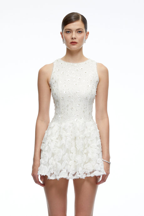 Serenity Mini Dress Neutrals Floral Lace Flared