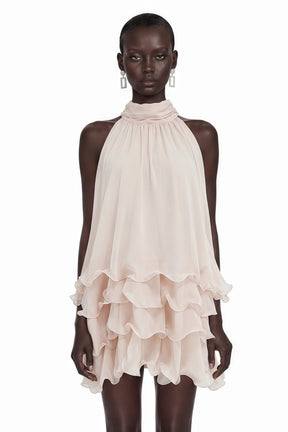 Haki Pink Sleeveless Tiered Ruffled Mini Dress