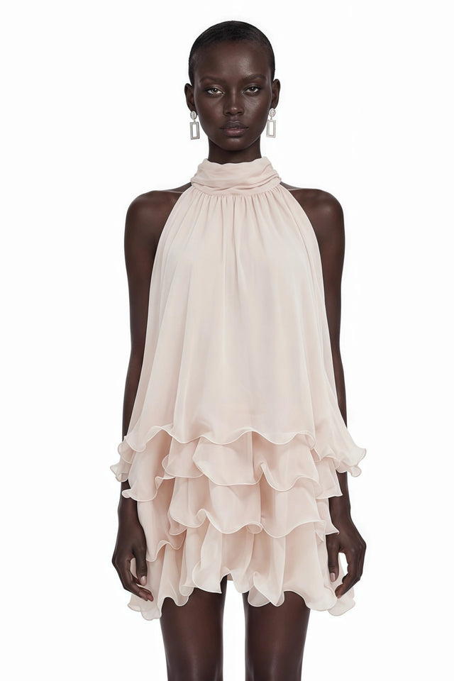 Haki Pink Sleeveless Tiered Ruffled Mini Dress