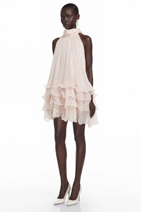 Paisley Mini Dress Pink Sleeveless Tiered Ruffled