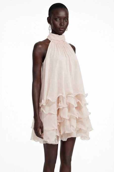 Paisley Mini Dress Pink Sleeveless Tiered Ruffled
