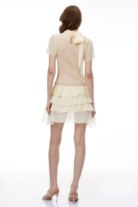 Angelica Mini Dress Neutral Knit Chiffon
