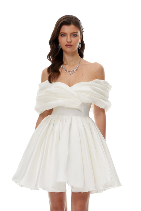 Filippa Mini Dress White Off Shoulder Ruched